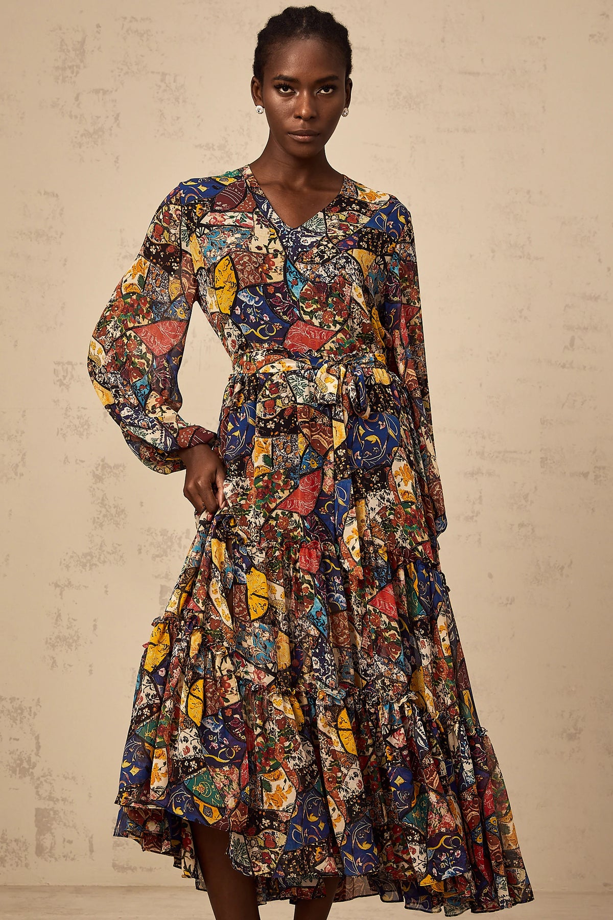 Diane brown bohemian shirring midi dress