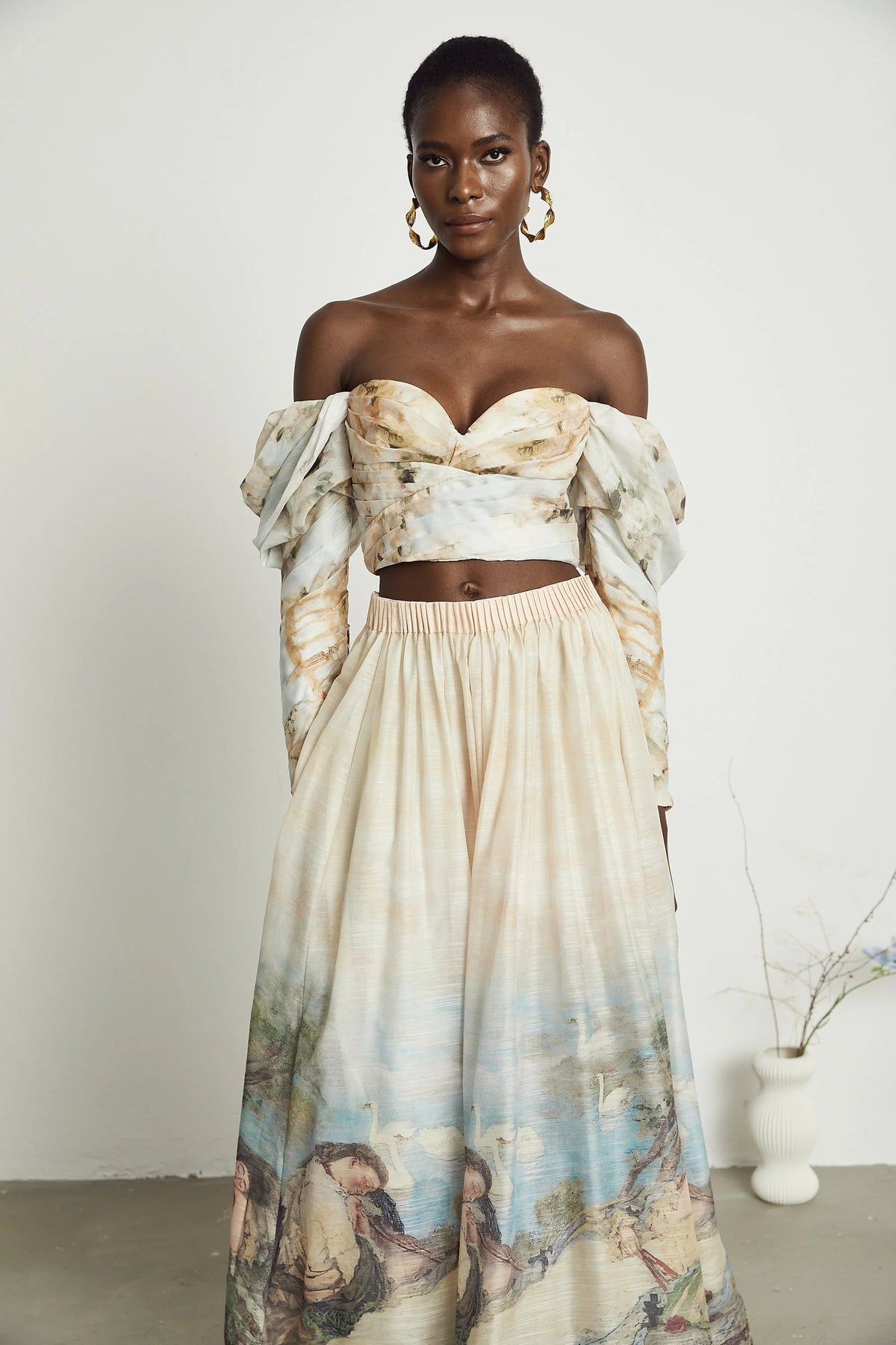 Émmanuelle pattern-print top & skirt matching set