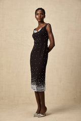 Apolline black faux-pearl embellished midi dress