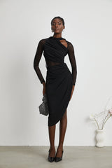 Clarisse semi-sheer ruched midi dress