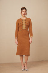 Epona brown braided-edge tweed dress
