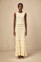 Airelle beige ruffled sleeveless knit maxi dress