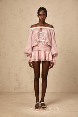 Dulcie pink off-shoulder bowknot flounced mini dress