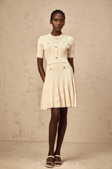 Amélie neutrals pointelle-trim pleated knit mini dress