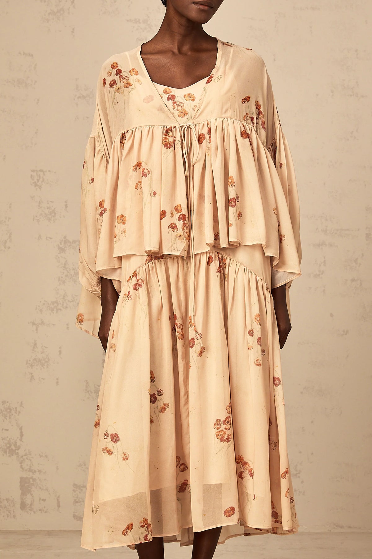 Maïa coral-pink floral-print pleated blouse & dress matching set