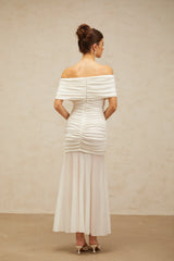 Calliopée white off-shoulder panelled midi dress