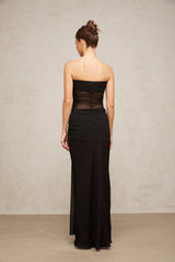 Justine black semi-sheer pleated tulle maxi dress