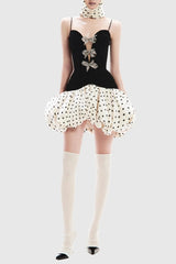 Jamara Bow Embellished Puff Dot Mini Dress
