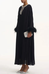 Manja Diamante Chiffon Feather Maxi Dress - Black
