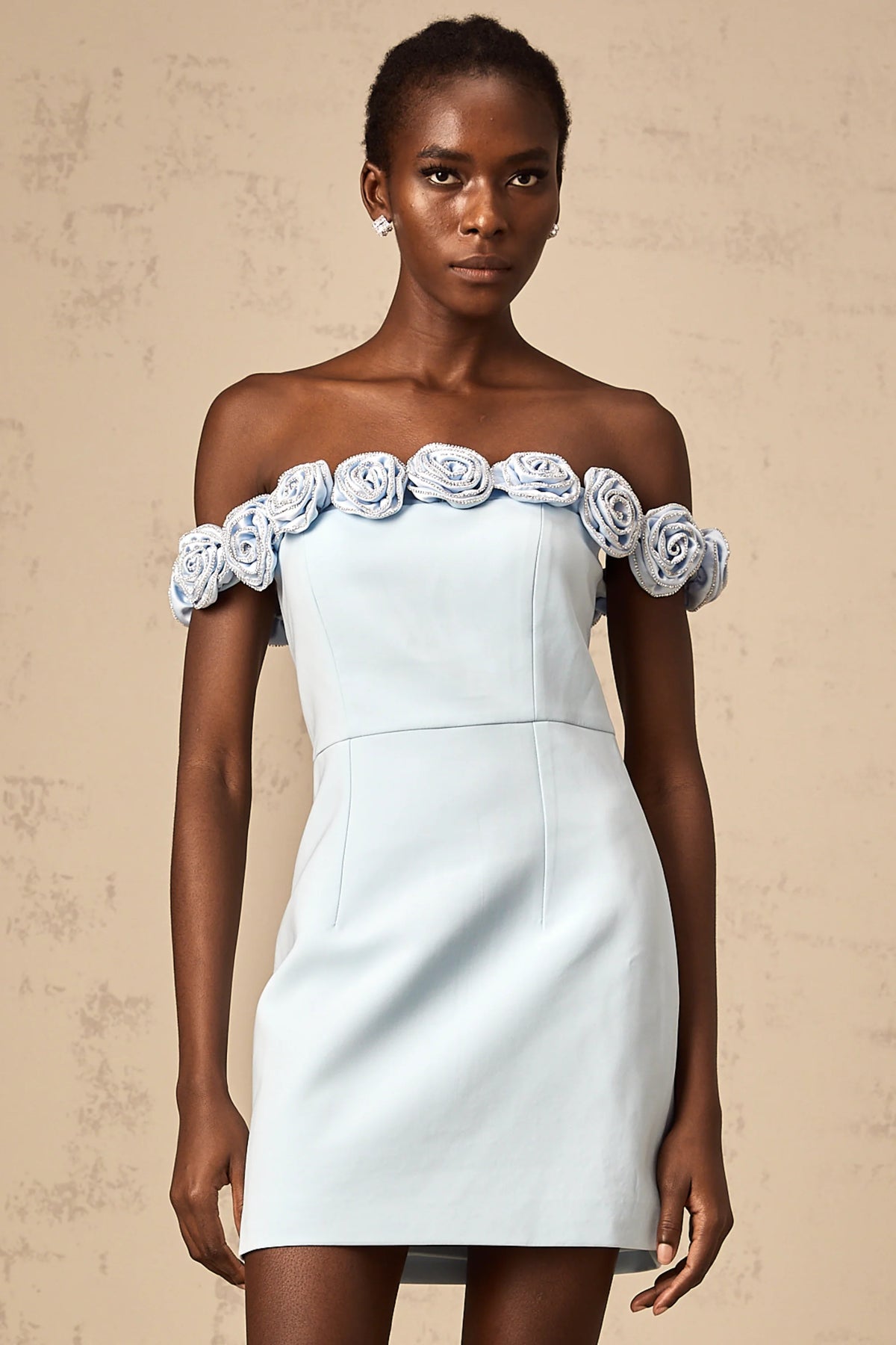 Hedwige blue flower-appliqué mini dress