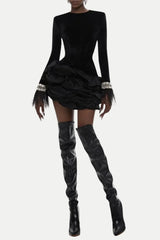 Aruba Rhinestone Feather Mini Bandage Dress
