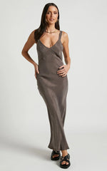 Kaya Midi Dress - Cupro Slip Dress in Warm Grey