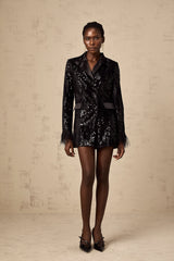 Ariane black feather-trim sequin-embellished blazer
