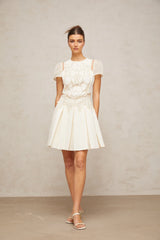 Maelle white flower-embroidery mini dress