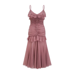 Geneviève pleated faux-flower midi dress