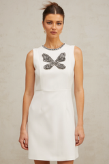 Isaline white crystal-butterfly mini dress