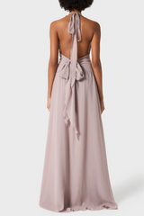 Aonaver Floral Ruffle Halter Maxi Dress - Purple