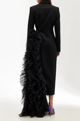 Dataya Mesh Patchwork Coat - Black