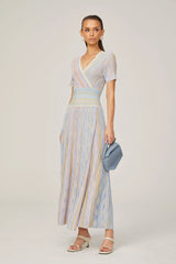 Diane contrast-color pinstripe rib-knit midi dress