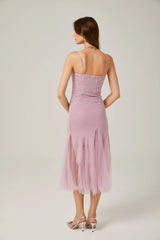 Axelle purple embellished mesh midi dress