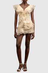 Kellan Off Shoulder Ruffle Mini Dress - Beige