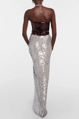 Lyric Sequin Floral Slit Maxi Skirt