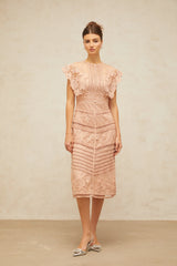 Fleur floral-embroidered lace midi dress in Pink