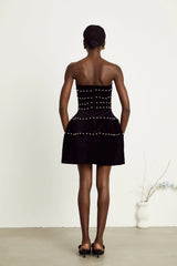 Camille black faux-pearl velvet mini dress