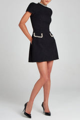Hilary Pearl Embellished Tweed Mini Dress