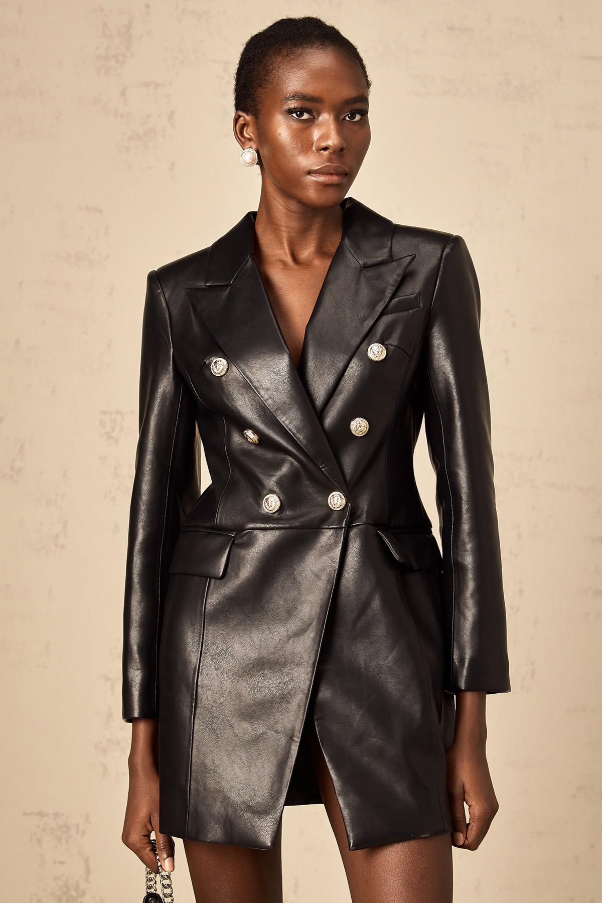 Gisèle black leather blazer mini dress