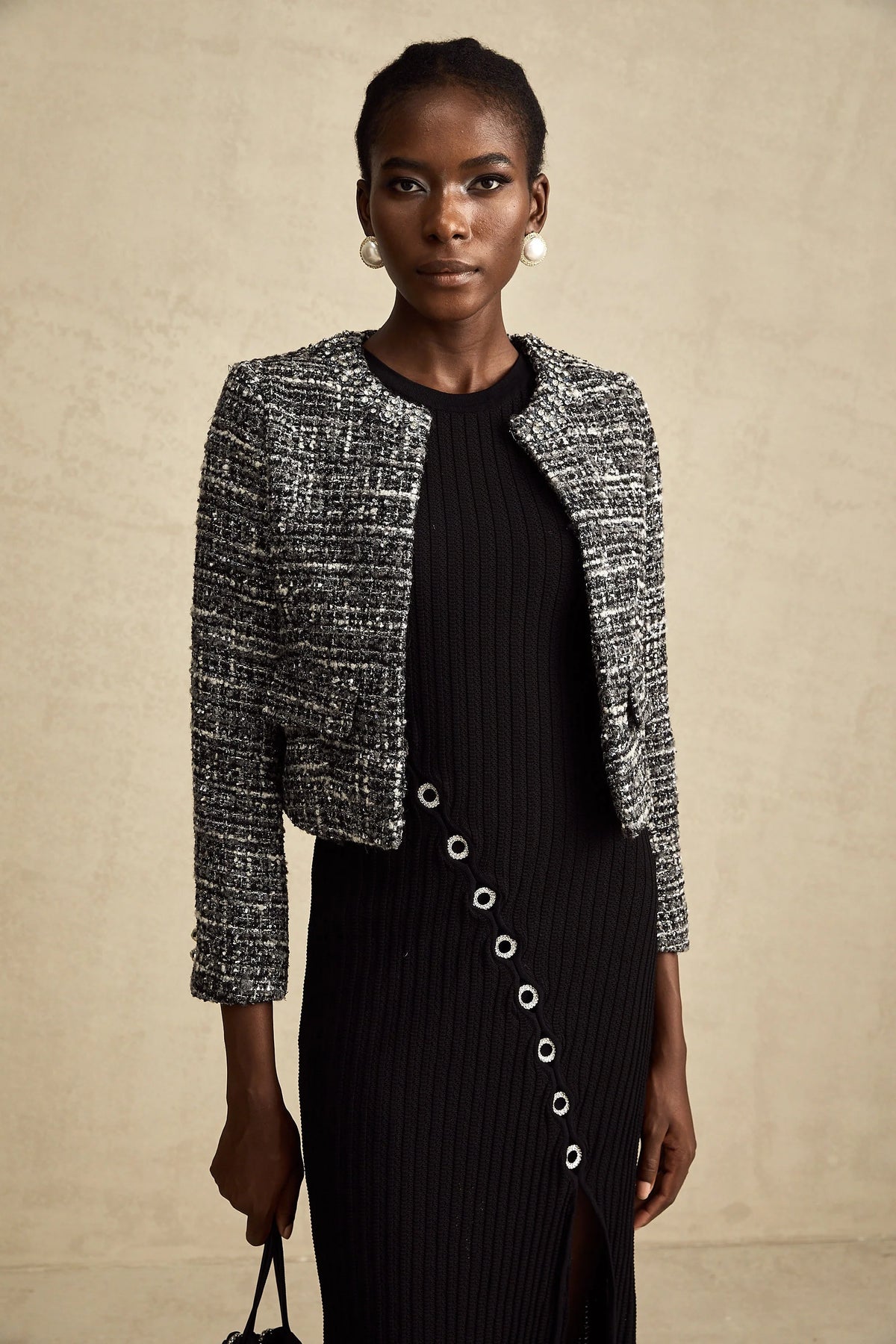 Éloïse black bouclé tweed jacket