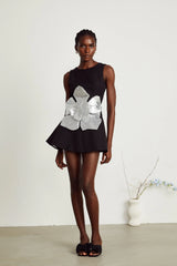 Maëlys black floral-appliqué sleeveless mini dress