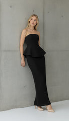 Maison Celie Black Sculpted Peplum Gown
