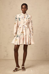 Maia tied-waist floral-print mini dress in Neutrals