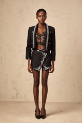 Delphine black crystal tweed jacket & skirt matching set