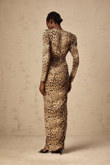 Gerda brown leopard-print ruched maxi dress