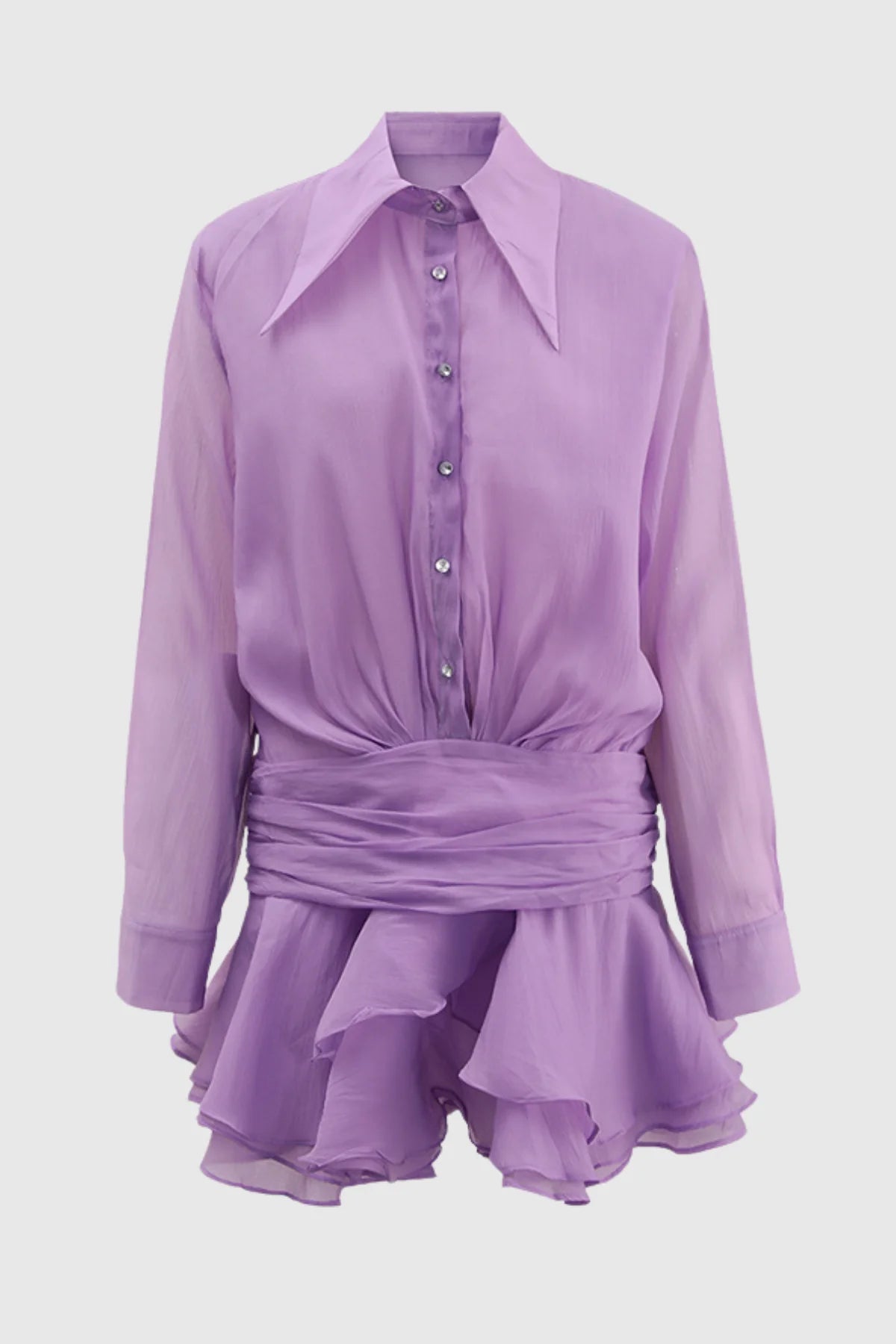 Ember Ruched Ruffle Mini Dress - Purple