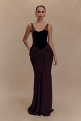Roxanne Velvet Corset Maxi Dress Brown