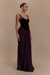 Roxanne Velvet Corset Maxi Dress Brown