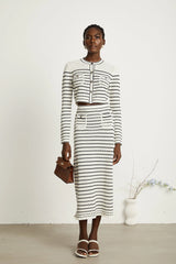 Colette pointelle-knit cardigan & skirt matching set