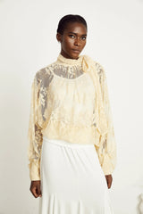 Anaïs pussy-bow embroidered tulle blouse