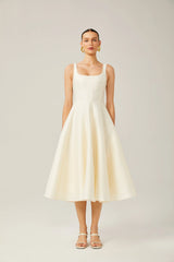 Léonor satin fitted flared midi dress