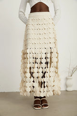 Hanna disc-design fringed maxi skirt in Neutrals