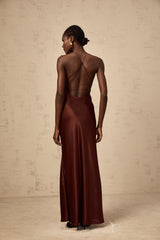Eléonore wine-red lace-panelling satin maxi dress