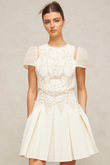 Maelle white flower-embroidery mini dress