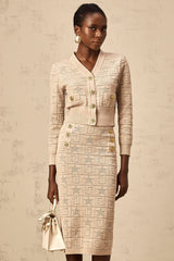 Leonie khaki star-motif crochet knit cardigan & skirt matching set
