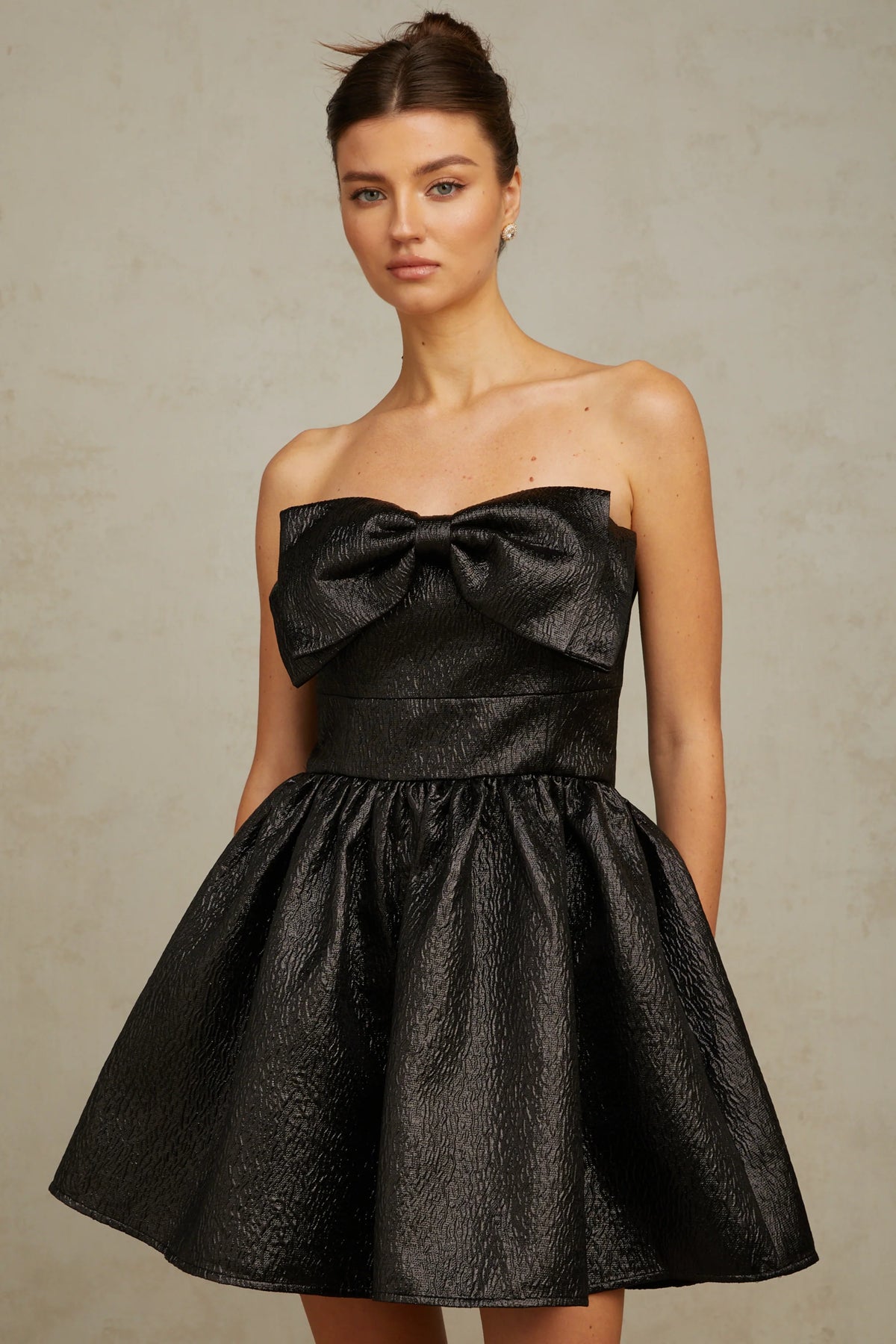 Colette black bow metallic mini dress