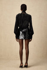Aude sequined velvet blouse & skirt matching set