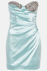 Heidi Diamante Strapless Satin Mini Dress - Blue