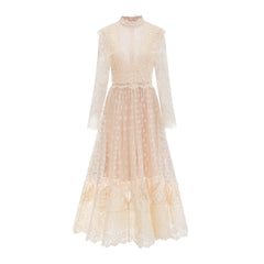 Éliane polka-dot lace-embroidered midi dress
